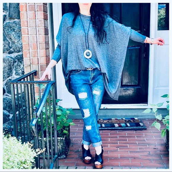 ShopEvelynne Sweaters - OVERSIZED LOOSE FIT CHARCOAL GREY KNIT SWEATER